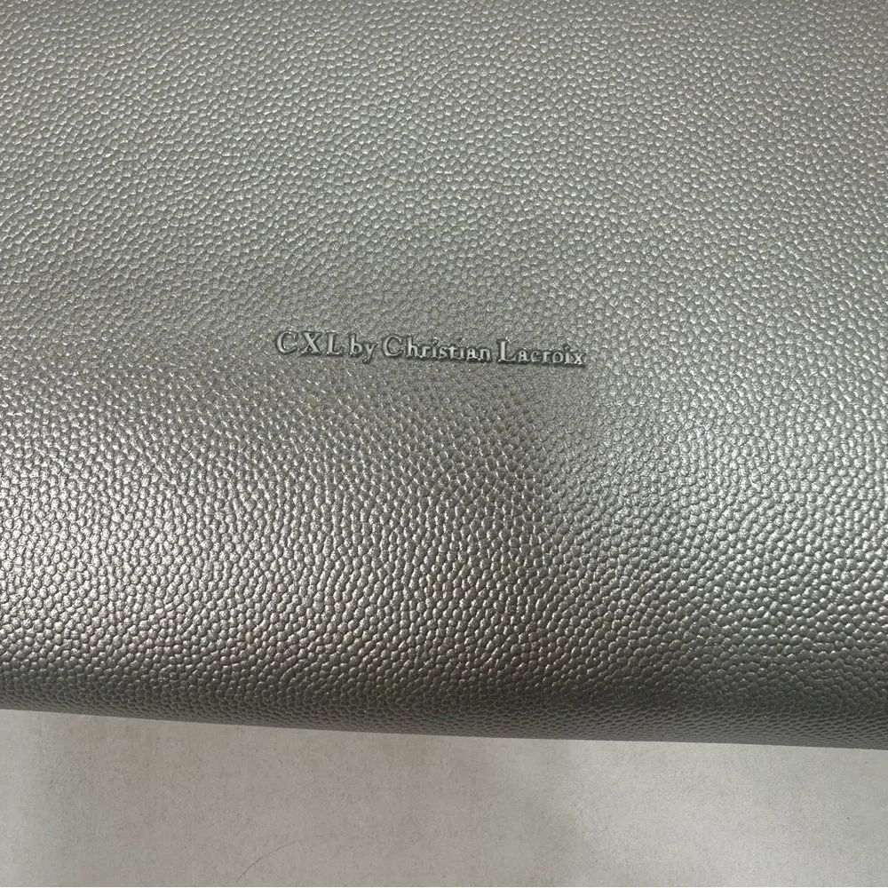 CXL Christian Lacroix Glam‎ Caviar Clutch Bag Detachable Chain Silver New